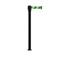 Montour Line Retractable Belt Fixed Stanchion, 2ft Black Post  11ft. Grn/Wh Belt MX530F-BK-GWD-110